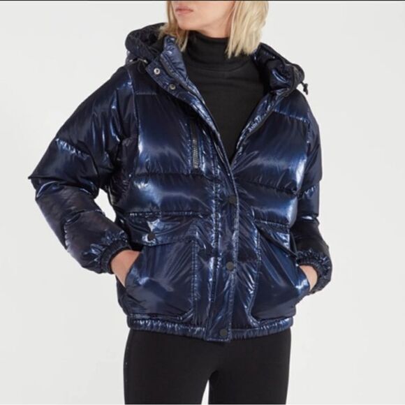 Blanc Noir Navy Reflective Puffer Jacket - Picture 1 of 12